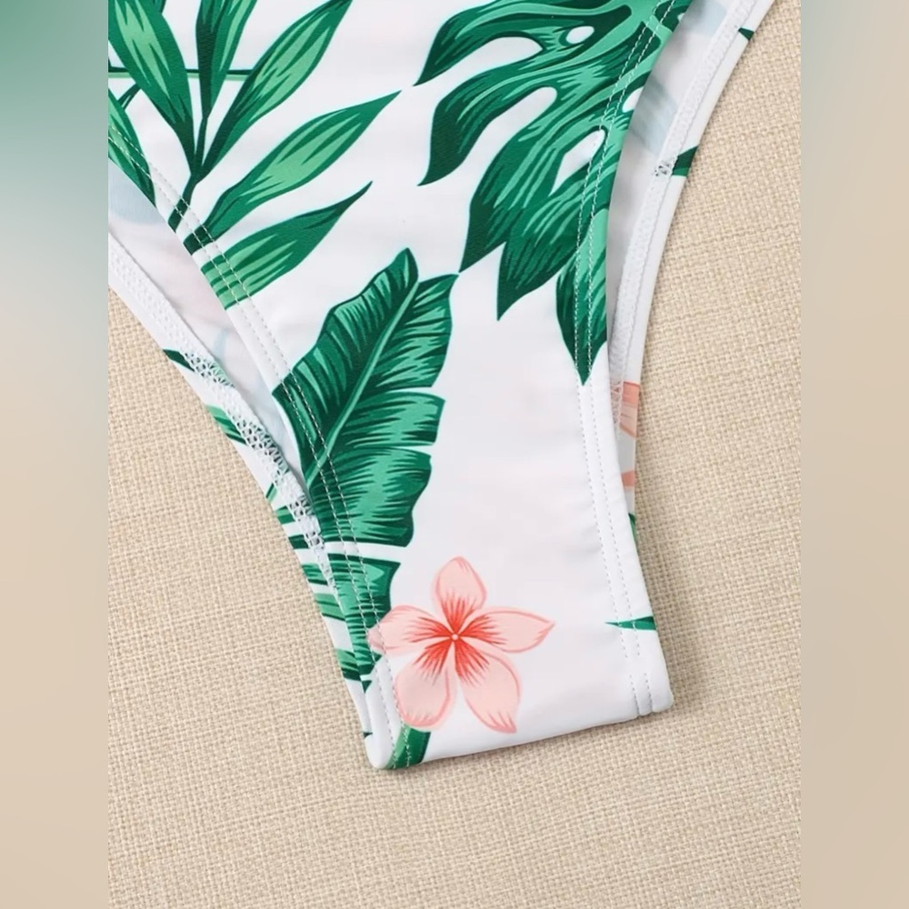 3pc Tropical Push Up High Waisted Bikini Set & Kimono Cover Up - Picture 8 of 10